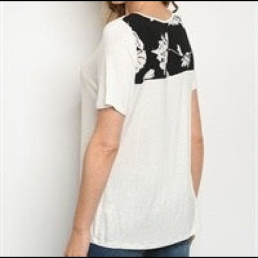 Ivory with black print top